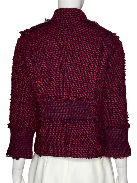 Chaqueta Tory Burch Tweed Botones Pulidos Rojo Vino - Talla 6