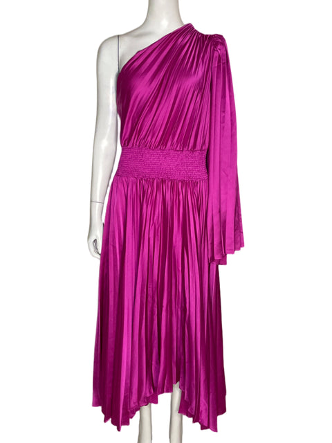 Vestido Luxxel One Shoulder Plisado Fucsia - Talla L