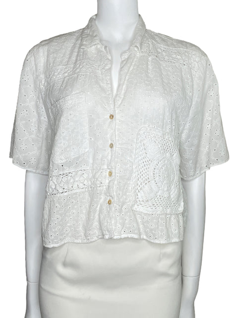 Camisa Zara Crop Bordada Blanco-Talla L