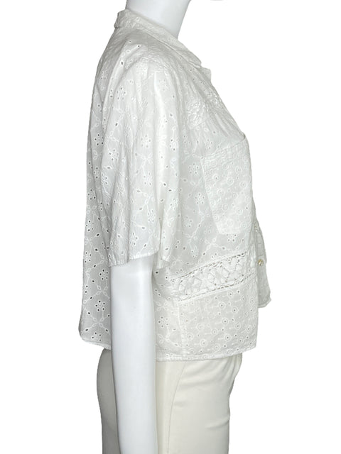 Camisa Zara Crop Bordada Blanco-Talla L