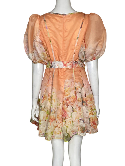 Vestido Latiste Mangas Puff Flores Naranja - Talla S