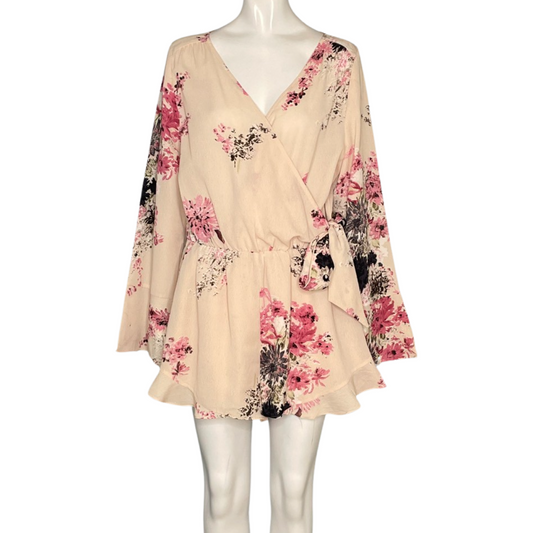 Romper Entro Flores Manga Larga Rosado-Talla L