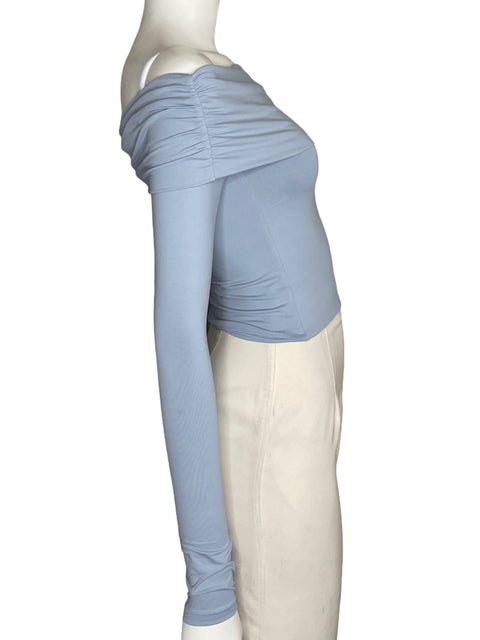 Top Meshki  Drapeado Manga Larga Azul-Talla S