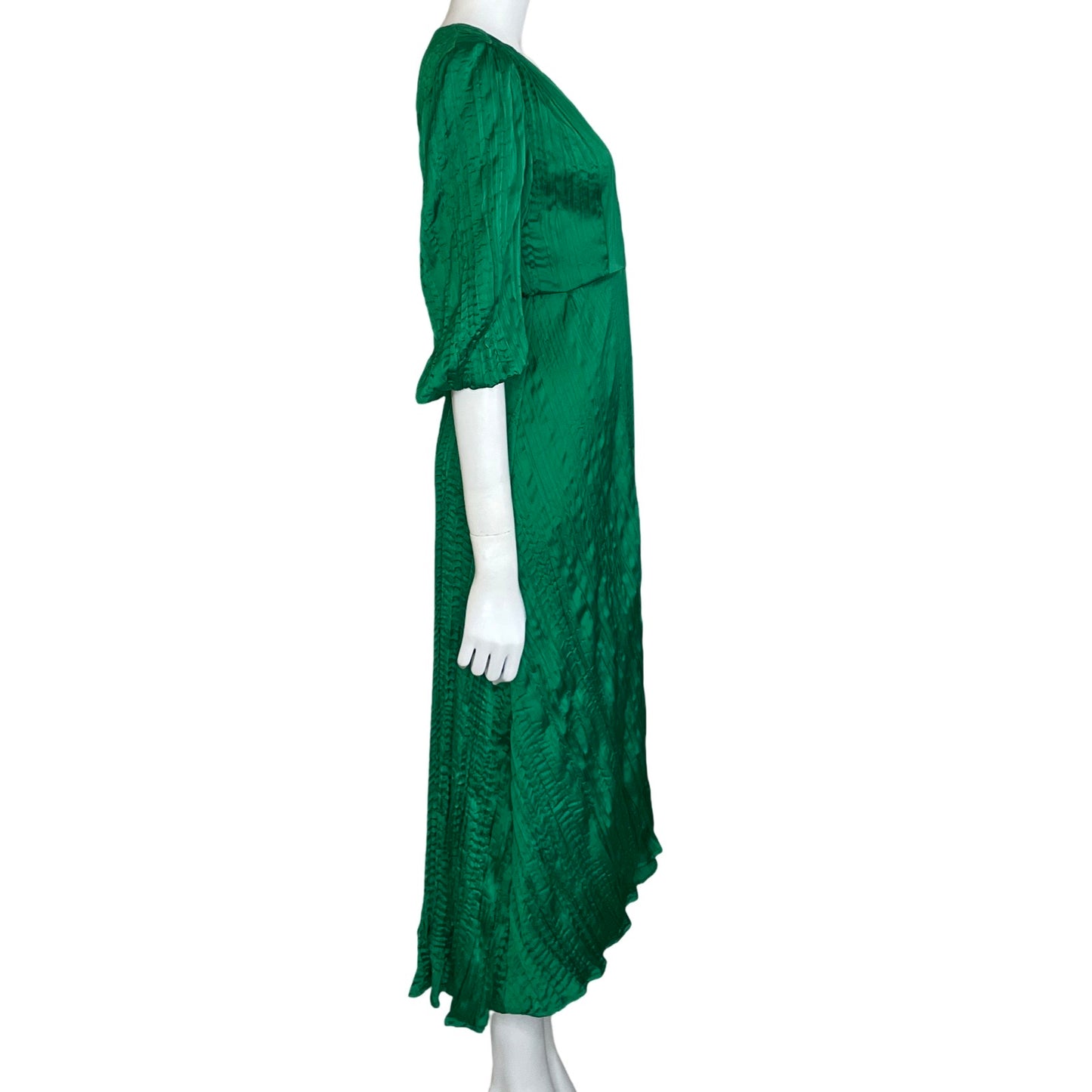 Vestido Sfera Collection Plizado Arrugado Mangas 
Bombachas Verde-Talla M