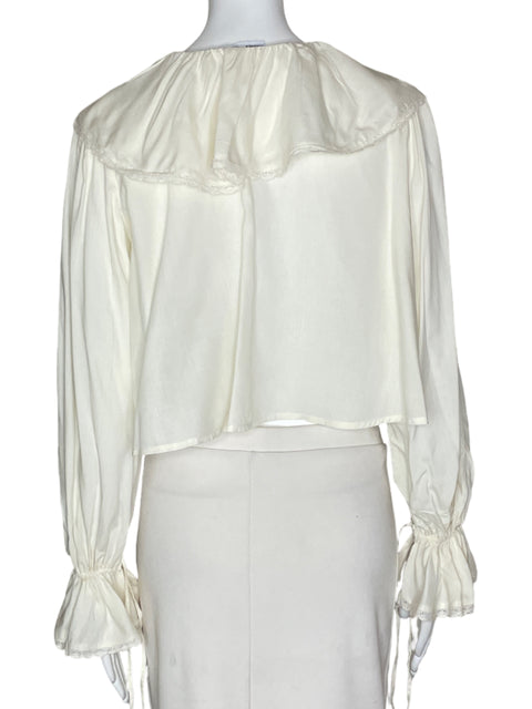 Blusa Bershka Cuello Ruchas Blanco- Talla XS