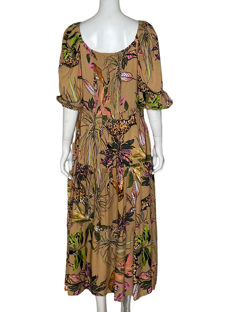 Vestido Spirito Estampado Tropical Marrón - Talla 6