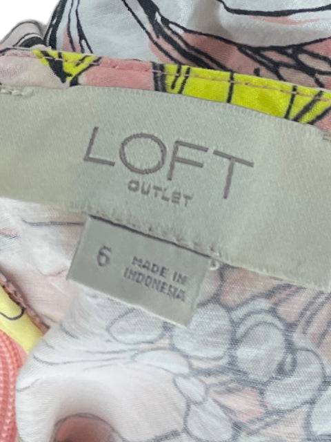 Vestido Loft Mangas Abullonadas Flores Rosado - Talla 6