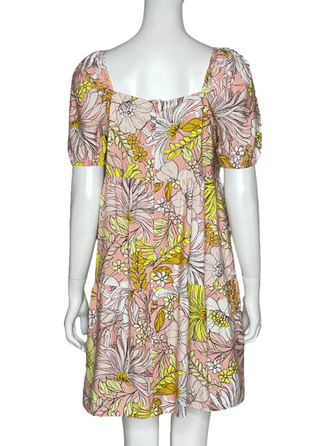 Vestido Loft Mangas Abullonadas Flores Rosado - Talla 6