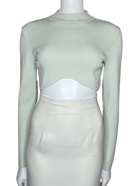 Sueter Zara Acanalado Crop Verde-Talla M