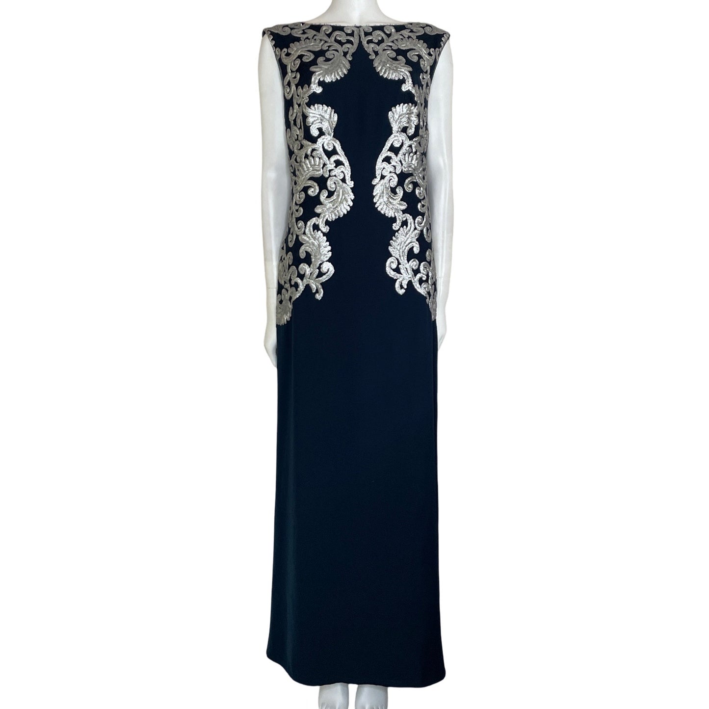 Vestido Tadashi Shoji Lentejuelas Sin Mangas Azul-
Talla 12