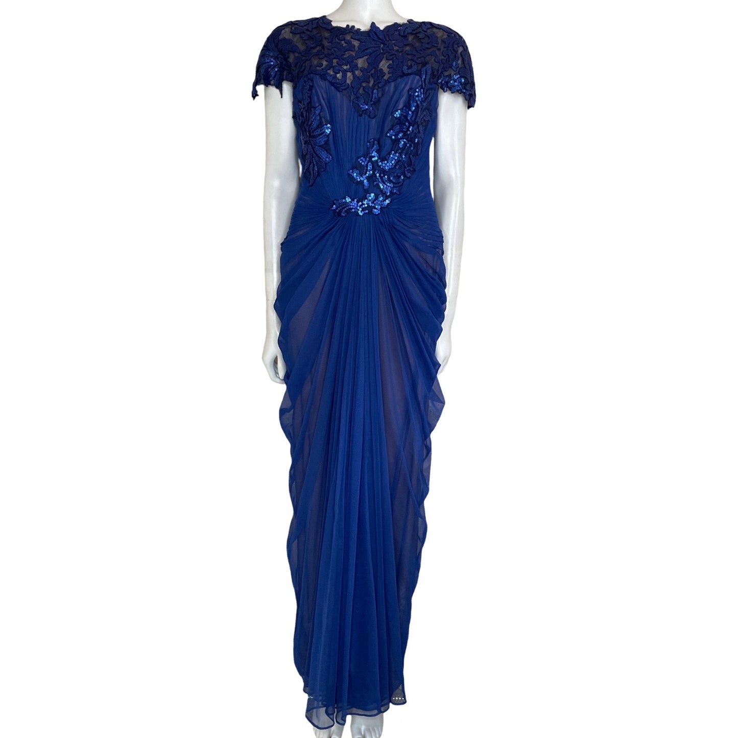 Vestido Tadashi Shoji Drapeado Lentejuelas Azul-
Talla 14