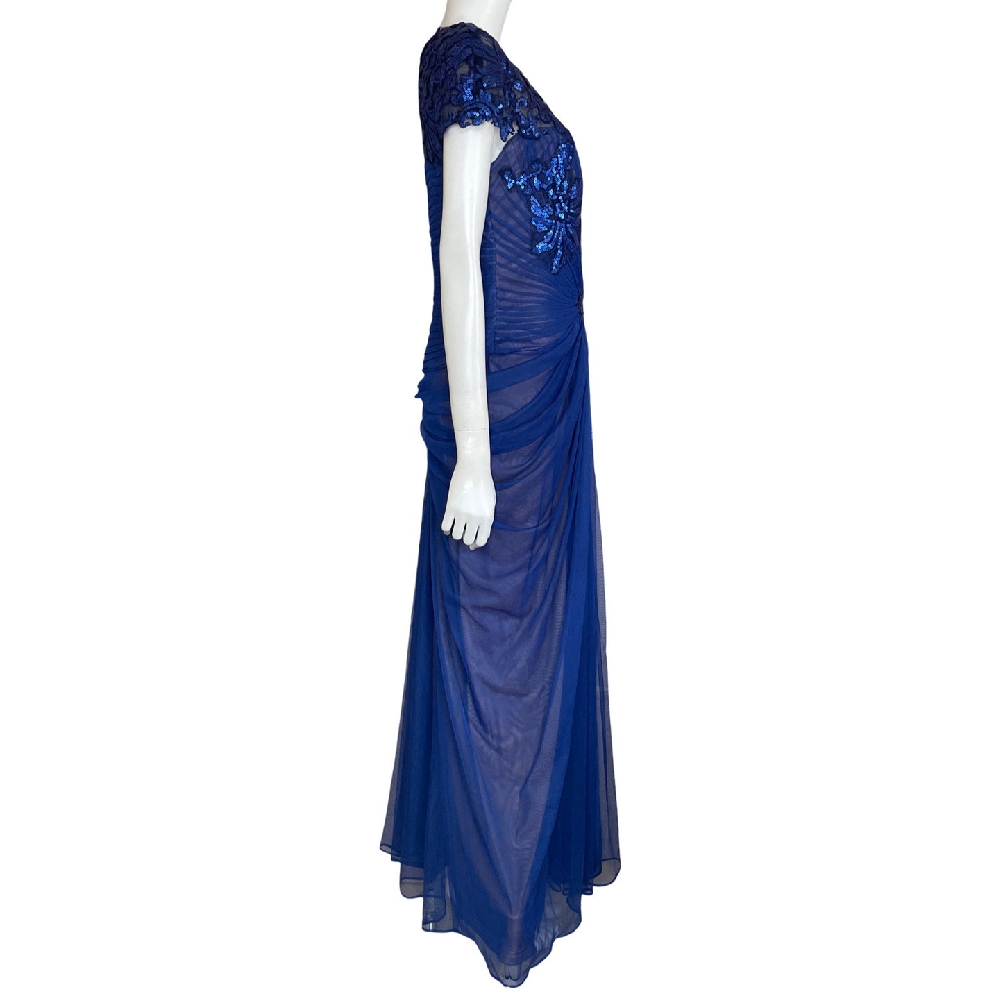 Vestido Tadashi Shoji Drapeado Lentejuelas Azul-
Talla 14