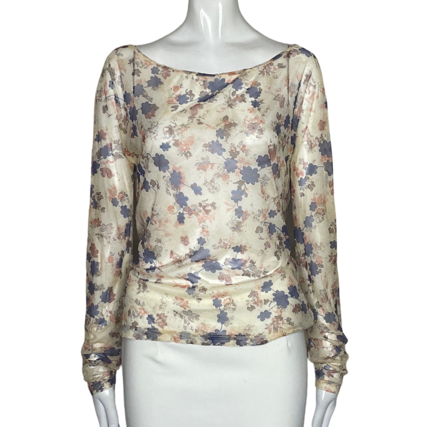 Blusa Sisley Flores Transparente Beige-Talla M