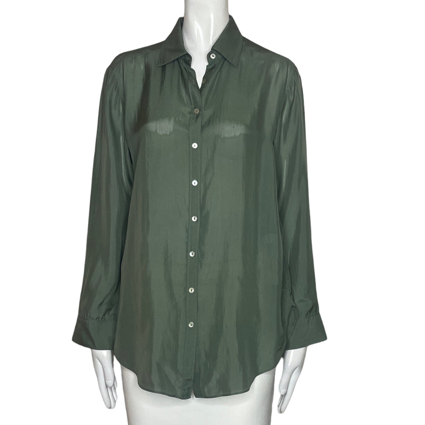 Blusa Massimo Dutti Satinada Verde-Talla XS