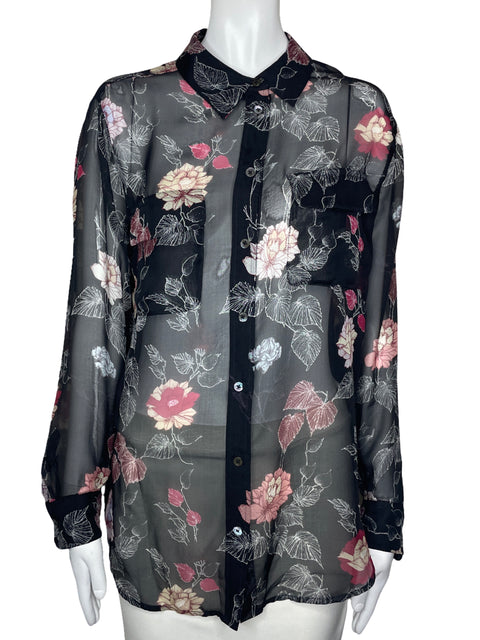 Camisa Equipment Estampado Floral Negro-Talla M
