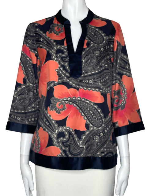 Blusa Ann Taylor Estampado Manga 3/4 Azul-Talla M