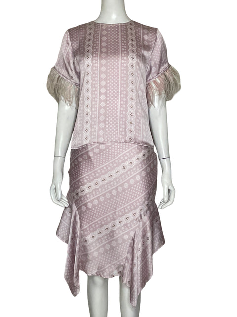 Set OntWelfth Satinado Plumas Rosado-Talla S