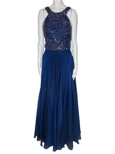 Vestido Sheri Hill Pedreria Azul-Talla 10