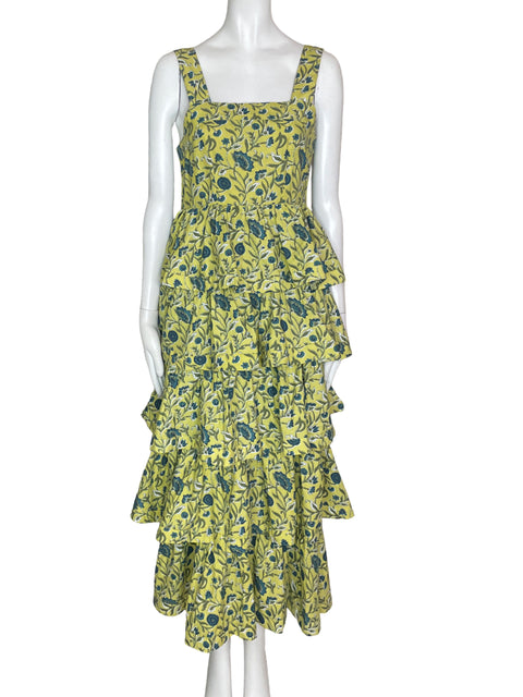 Vestido Sfera Collection Ruchas Estampado Verde- Talla XS