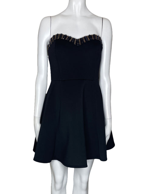 Vestido Xscape Halter Pedreria Negro-Talla 8
