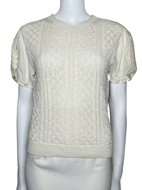 Top Zara Bordado Manga Corta Blanco-Talla M