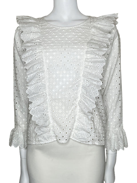 Blusa Especia Encaje Vuelos Blanco-Talla 8