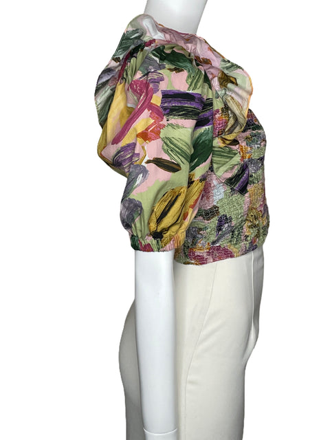 Top Zara One Shoulder Floral Verde-Talla M