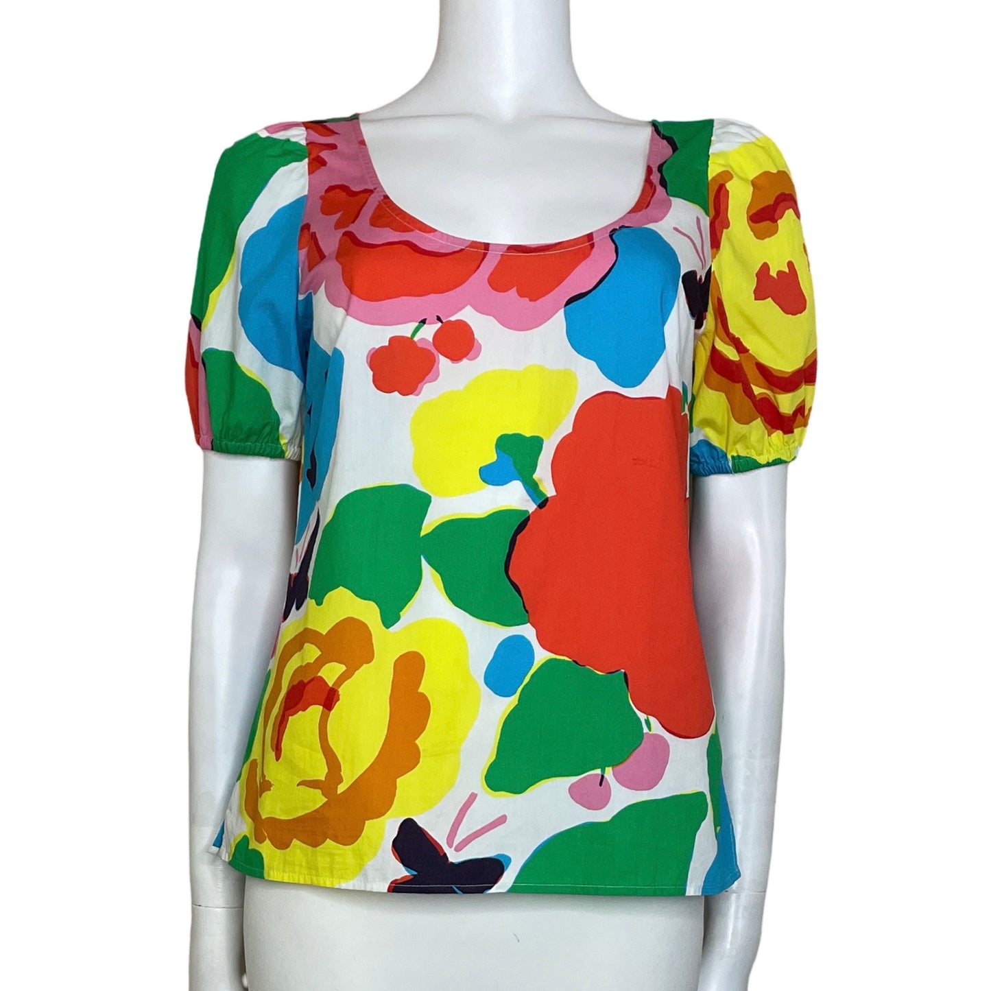 Blusa J. Crew Floral Manga Corta Blanco-Talla 2