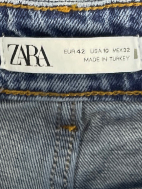 Pantalón Zara Denim Tiro Alto Azul-Talla 10