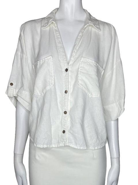Camisa Zara Cropped Mangas 3/4 Blanco-Talla L