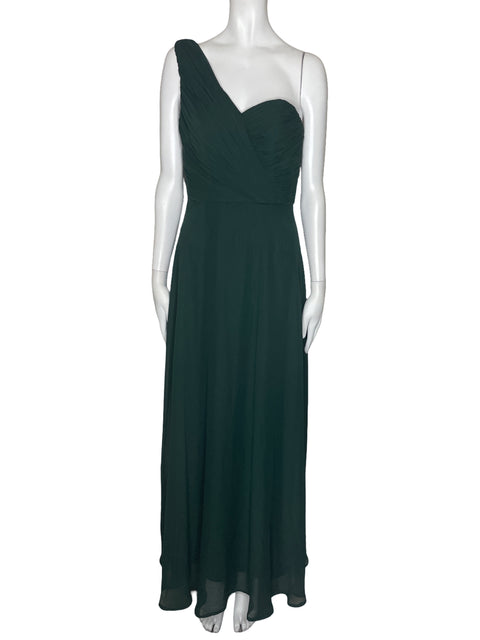 Vestido Thread Drapeado One Shoulder Verde-Talla 2