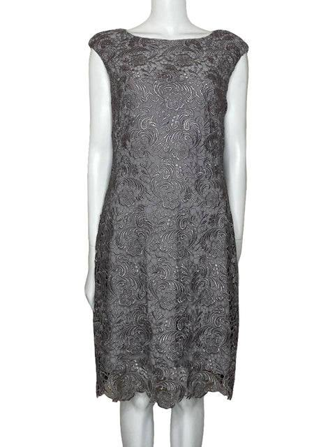 Vestido Ralph Lauren Midi Encaje Gris-Talla 12