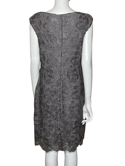 Vestido Ralph Lauren Midi Encaje Gris-Talla 12