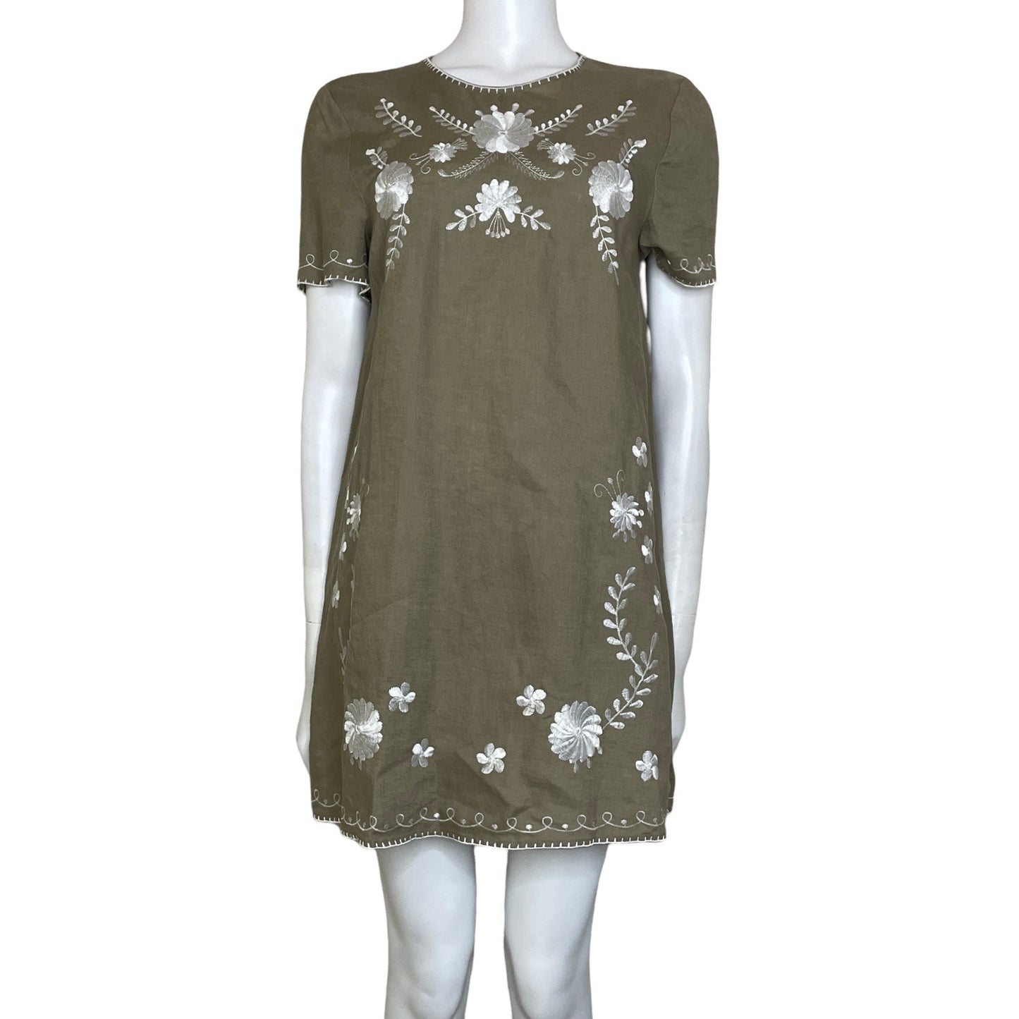 Vestido Zara Bordado Floral Beige-Talla M