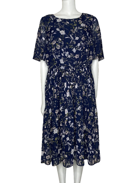 Vestido Sandra Darren Plisado Floral Azul-Talla 12