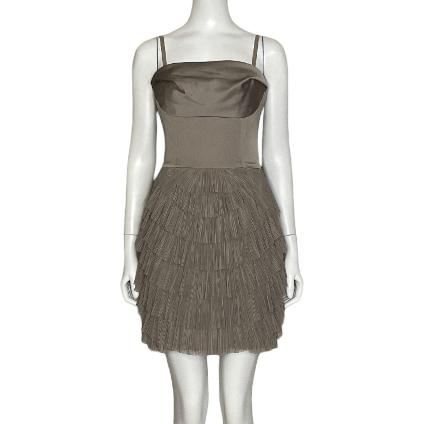 Vestido BCBG Vuelos Satinado Avellana- Talla 2