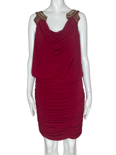 Vestido Laundry Sin Mangas Pedreria Rojo- Talla Pedrería