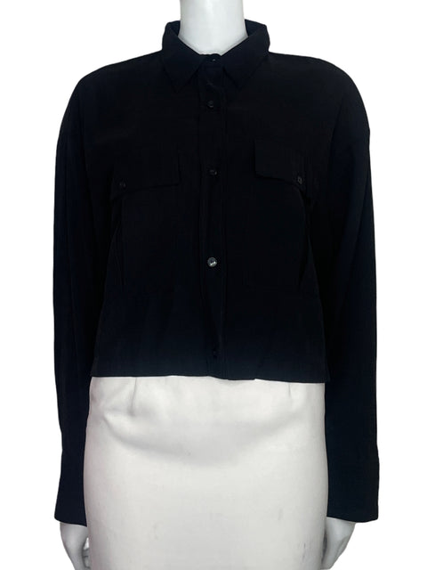 Camisa Zara Manga Larga Bolsilloss Negro-Talla XL