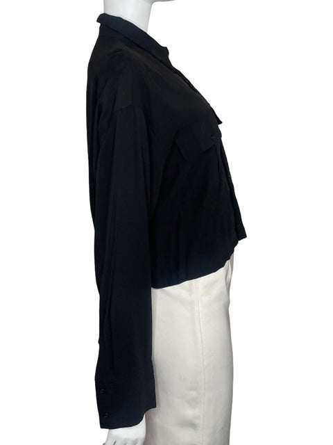 Camisa Zara Manga Larga Bolsilloss Negro-Talla XL