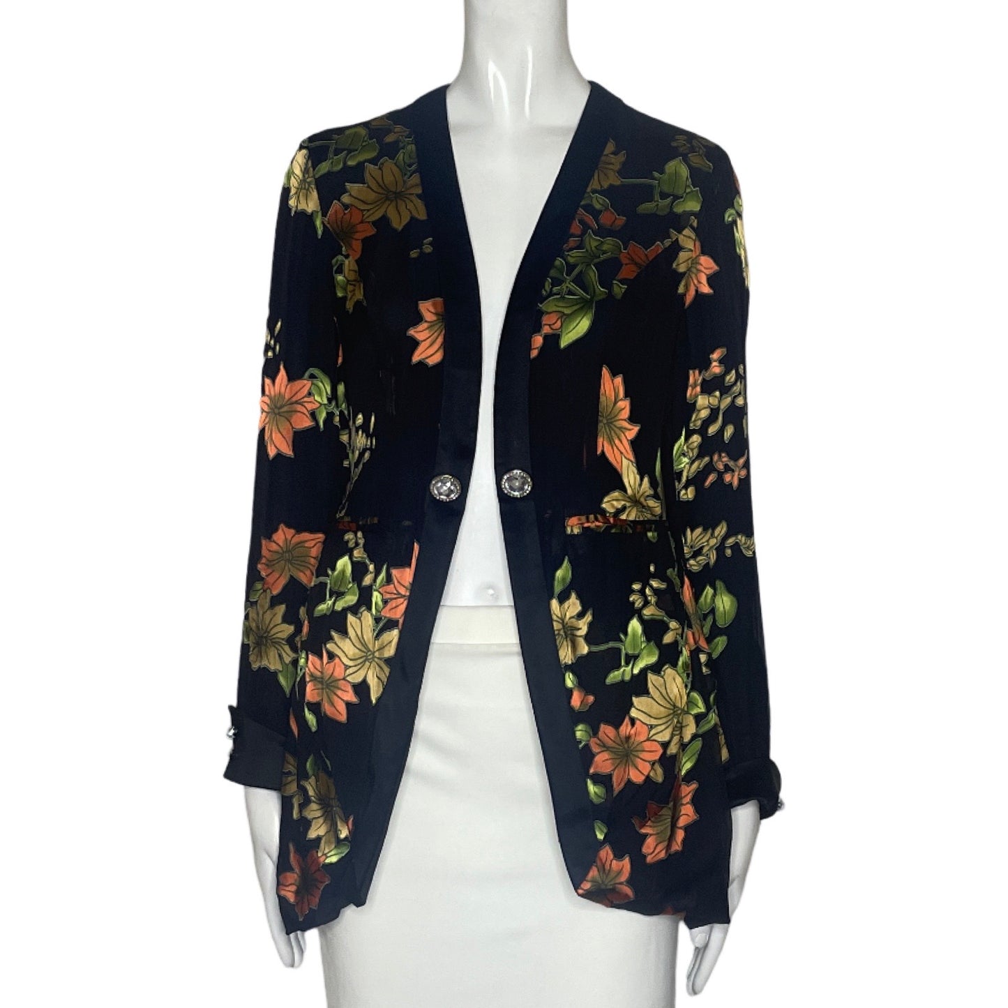 Blazer Malika Flores Plateado Dos Botones 
Negro-Talla S