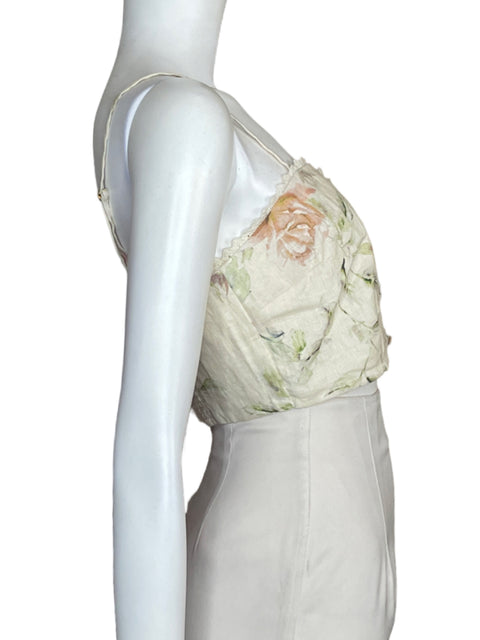 Top LoveShackFancy Tiras Floral Beige-Talla 12