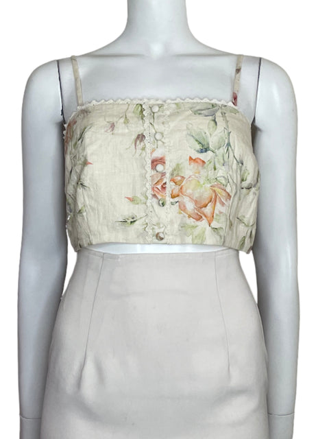 Top LoveShackFancy Tiras Floral Beige-Talla 12