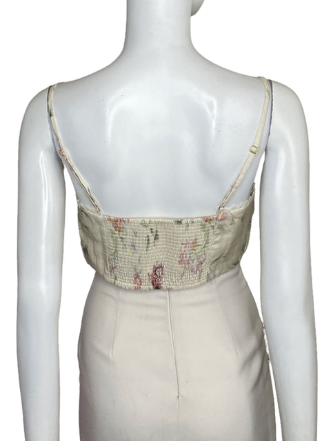 Top LoveShackFancy Tiras Floral Beige-Talla 12