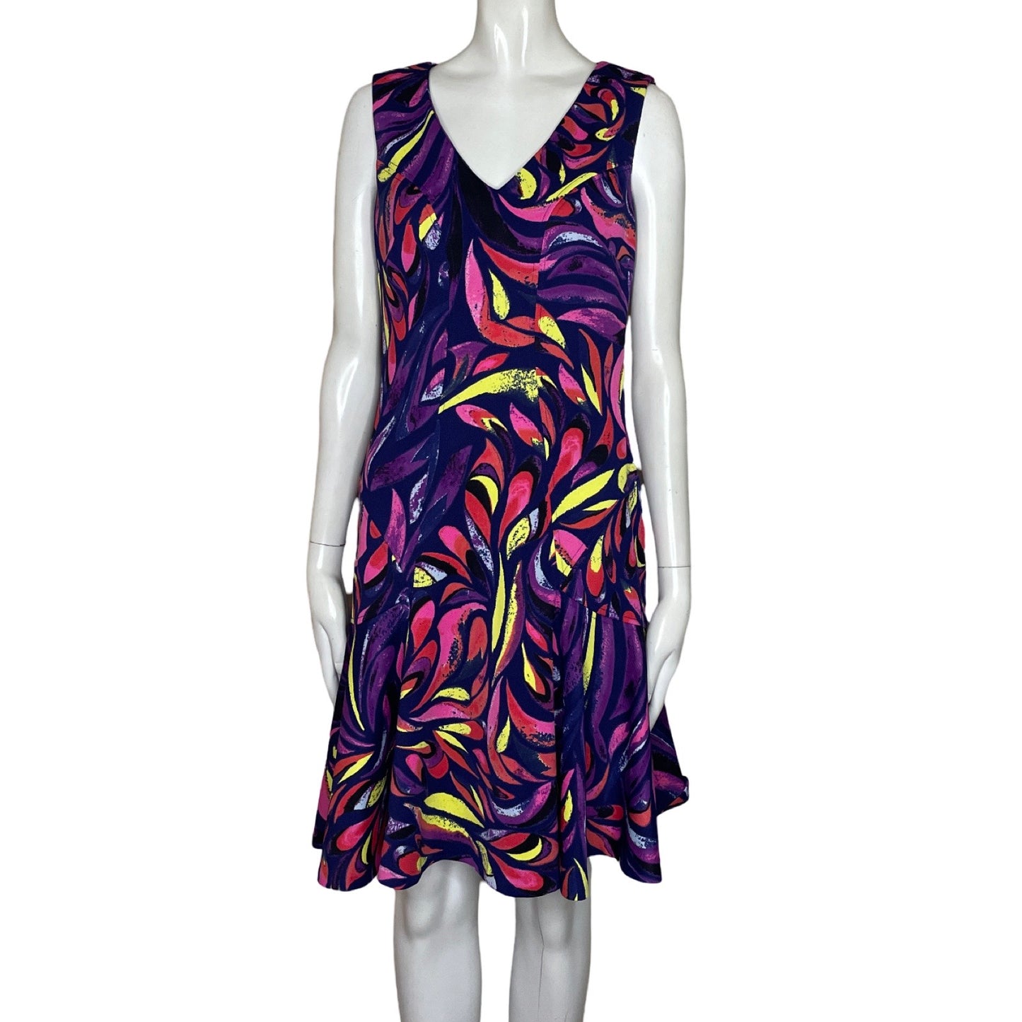 Vestido Donna Morgan Hojas Cuello V Azul-Talla 2