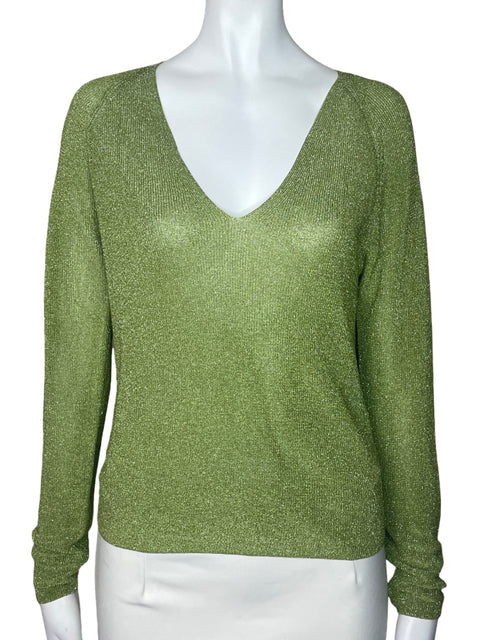 Blusa MNG Tejido Cuello V Verde-Talla XS