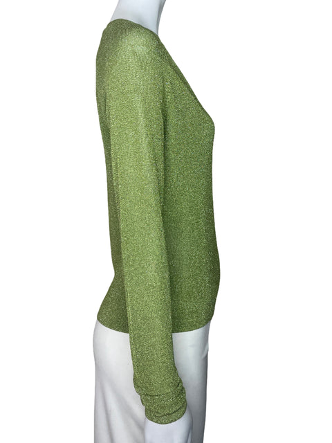 Blusa MNG Tejido Cuello V Verde-Talla XS