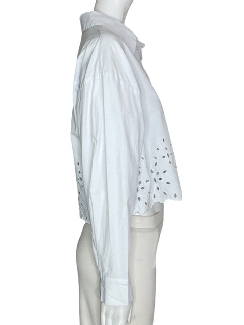 Camisa Zara Manga Larga Troquelada Blanco- Talla L