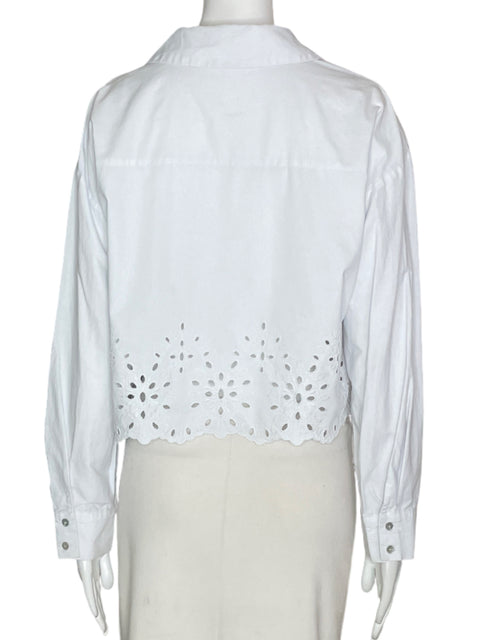 Camisa Zara Manga Larga Troquelada Blanco- Talla L