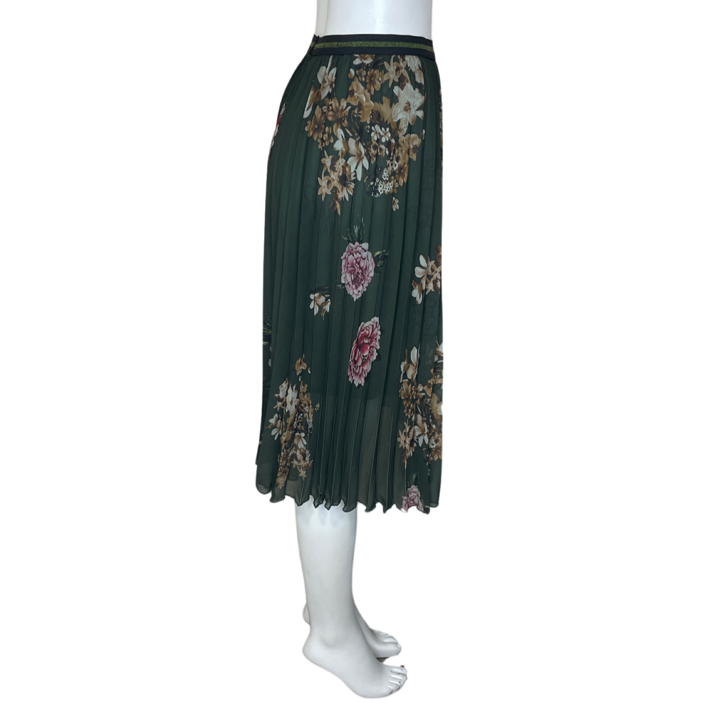 Falda DESIGUAL Flores Plisado Verde-Talla 42