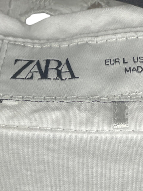 Camisa Zara Manga Larga Troquelada Blanco- Talla L